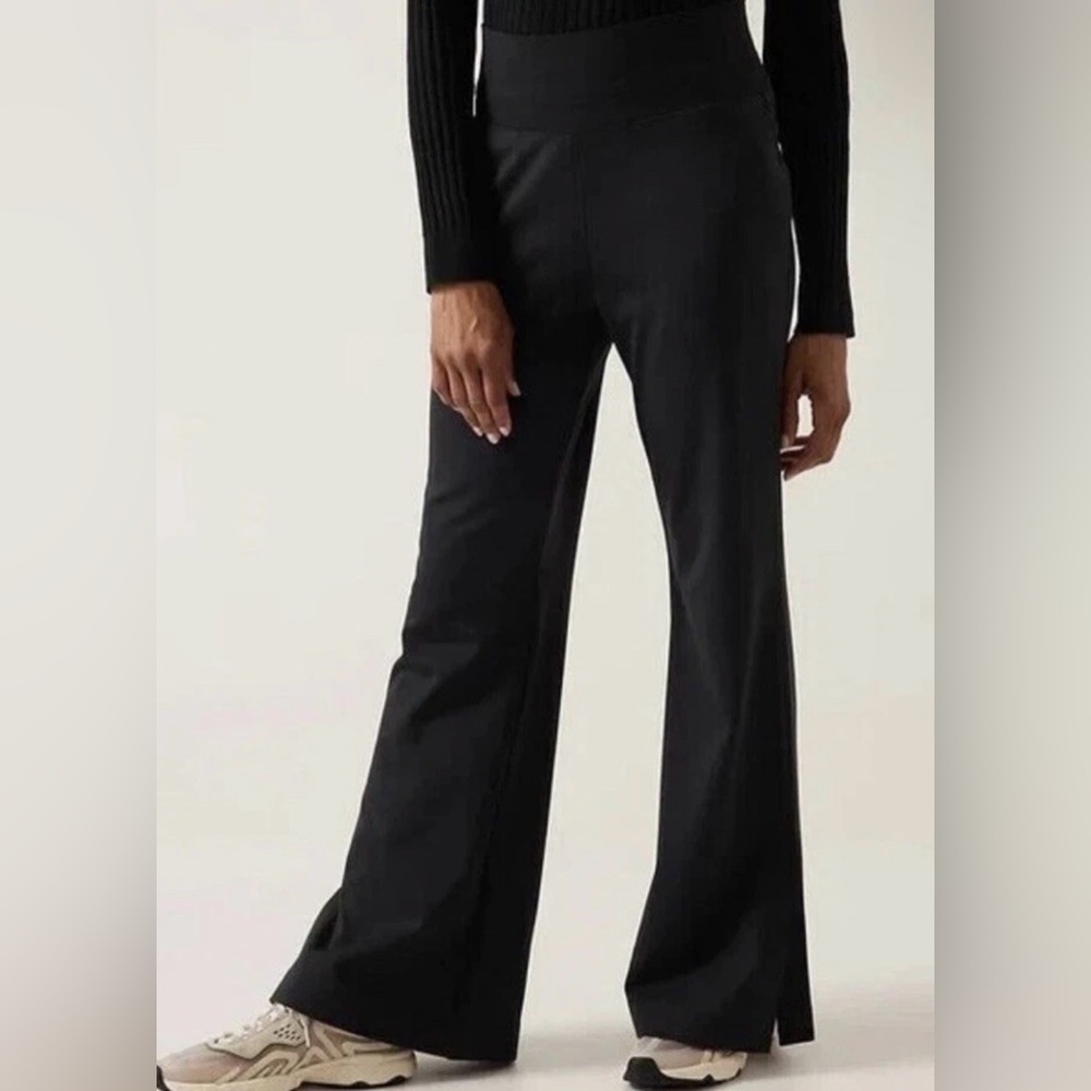 Athleta Black Boot-Cut Flare Pants with Front Slits
